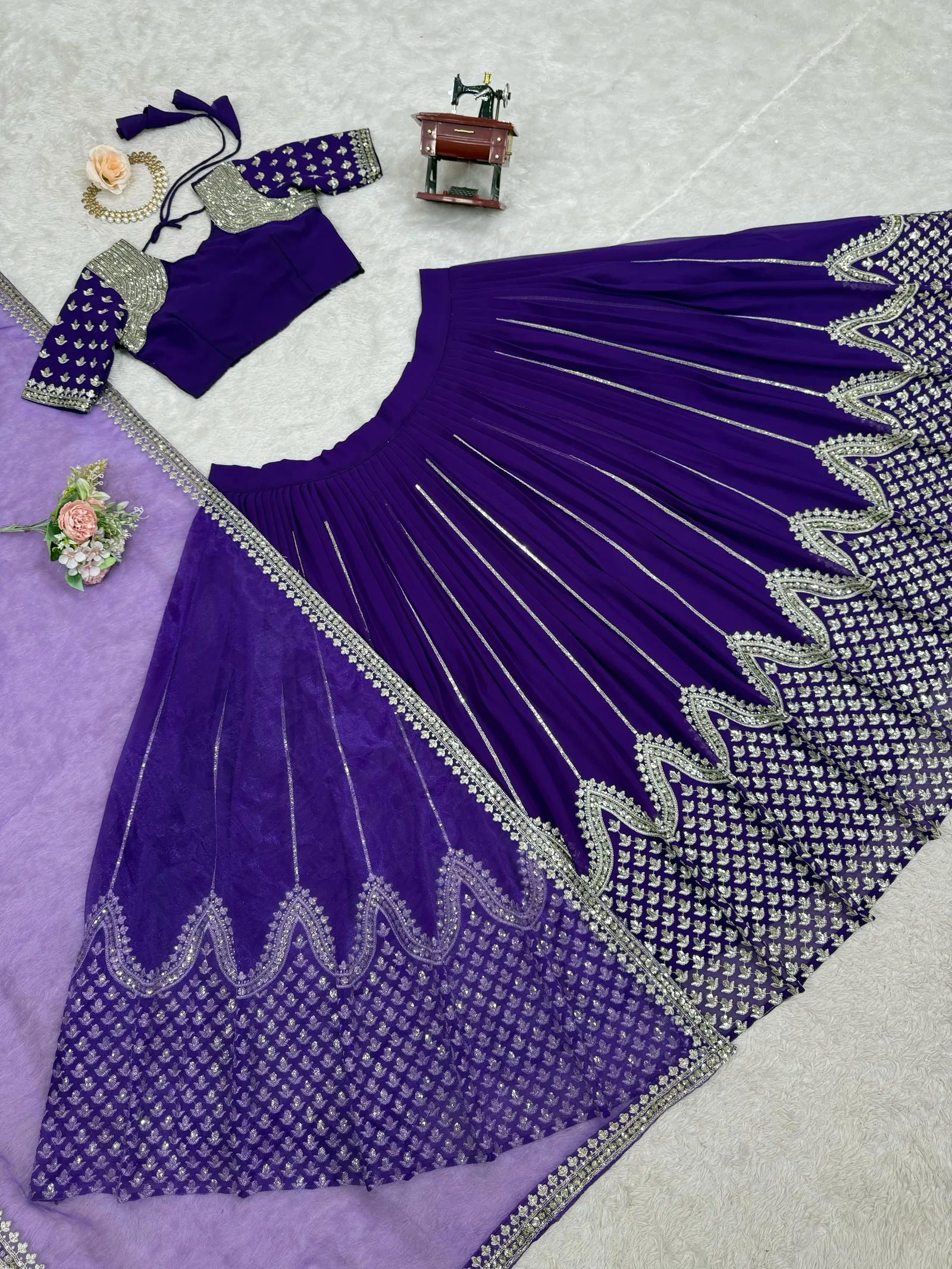 QRC 345 Foux Gorgette Sequnce Surat Designer Lehenga Choli Wholesale Market